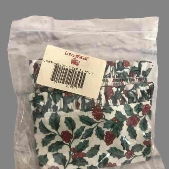 2 Pairs Longaberger Floral And Stripe Print Holiday Cheer Bread Basket Liner - Picture 2 of 8